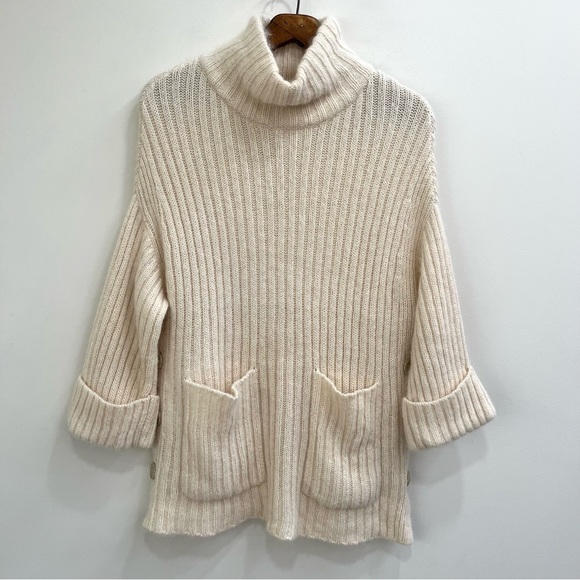 Joie cotton alpaca cream ribbed knit tunic sweater buttoned sides size XXS/S - Picture 2 of 8